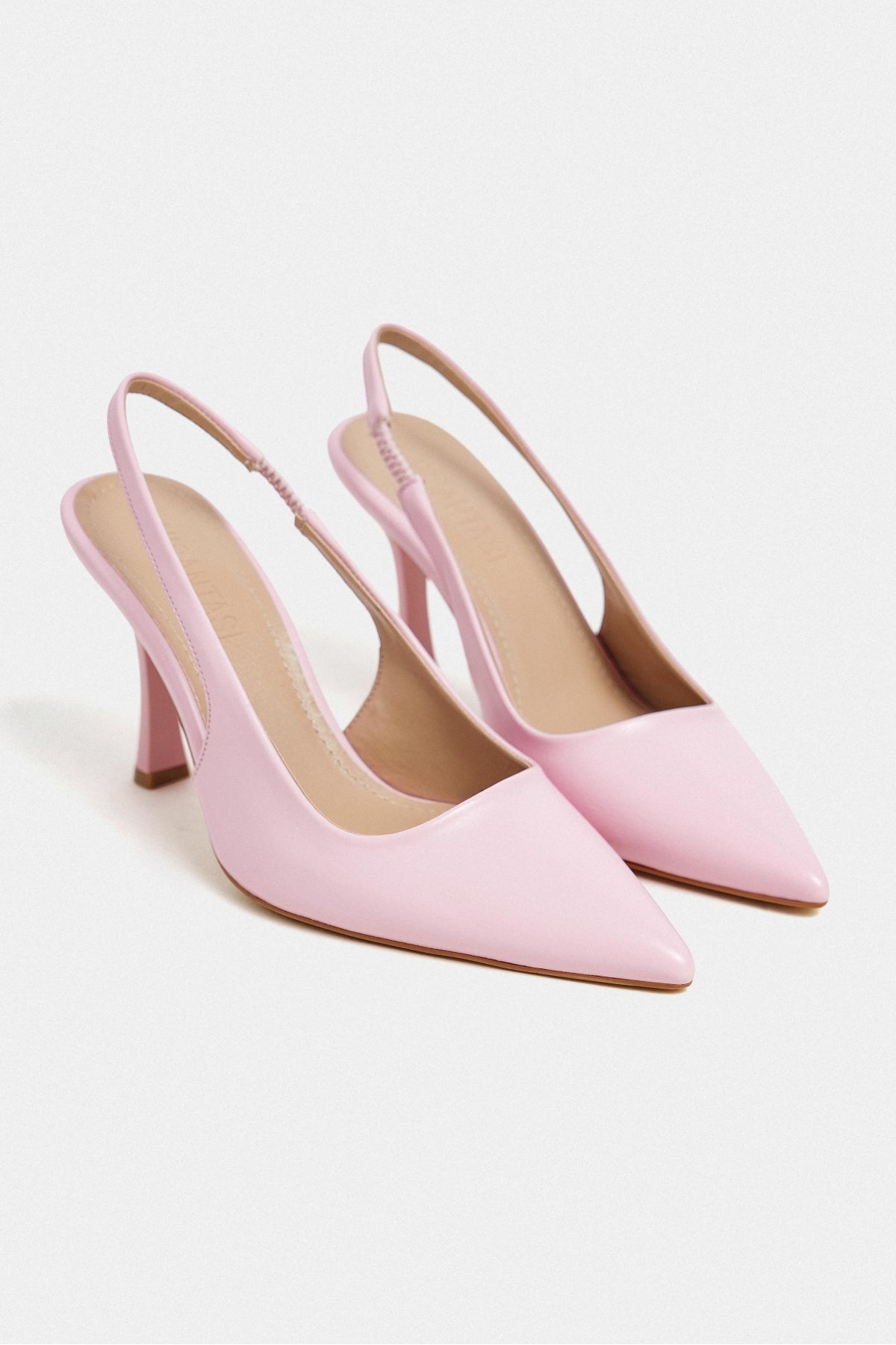 Elara Şeker Pembe Mat Slingback V Vamp Hattı Sivri Burun Kadın Topuklu Ayakkabı
