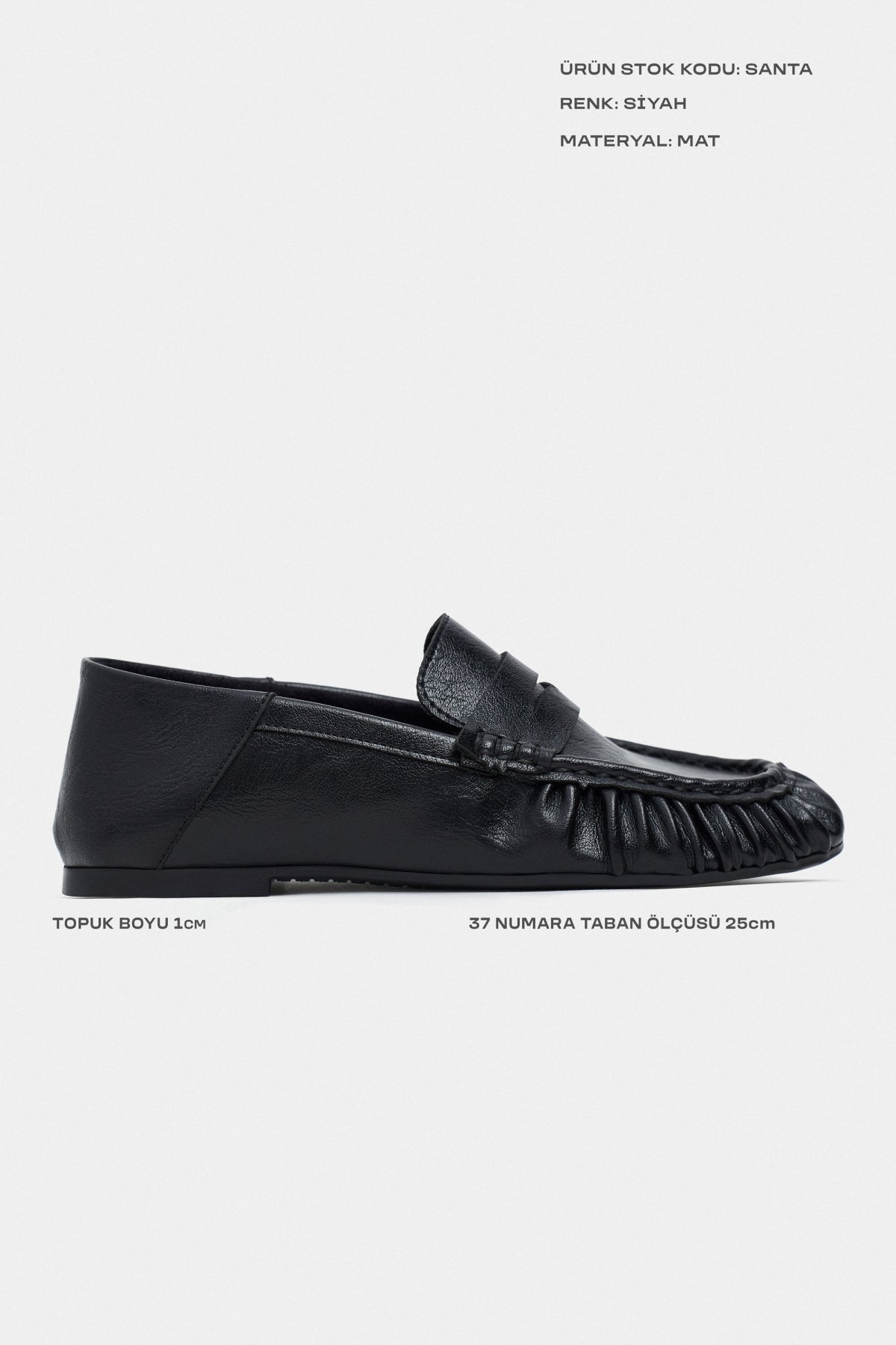Santa Siyah Mat Düz Taban Kadın Loafer Ayakkabı