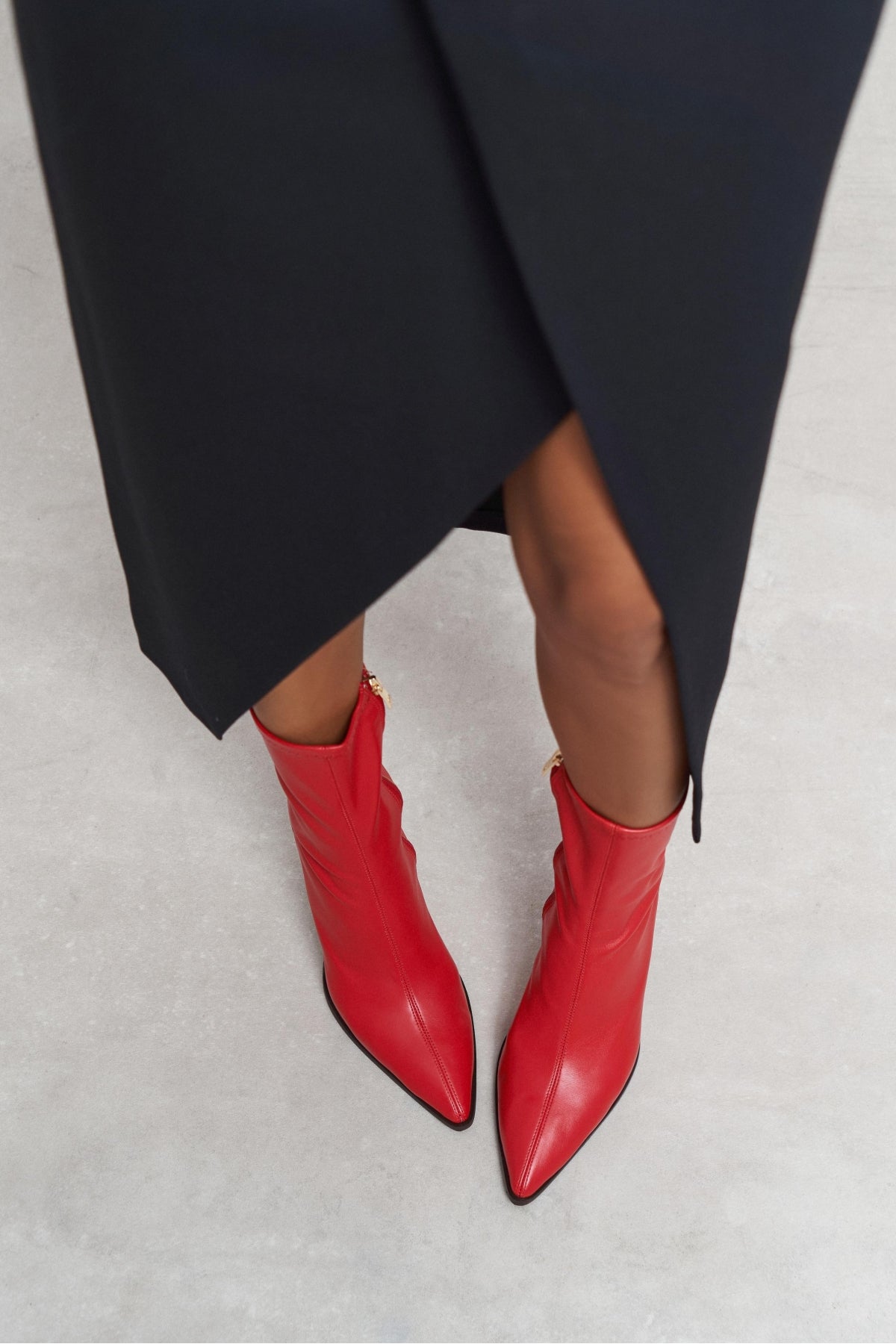 Sharon Kırmızı Mat Streç Sivri Burun İnce Topuk Kadın Bot