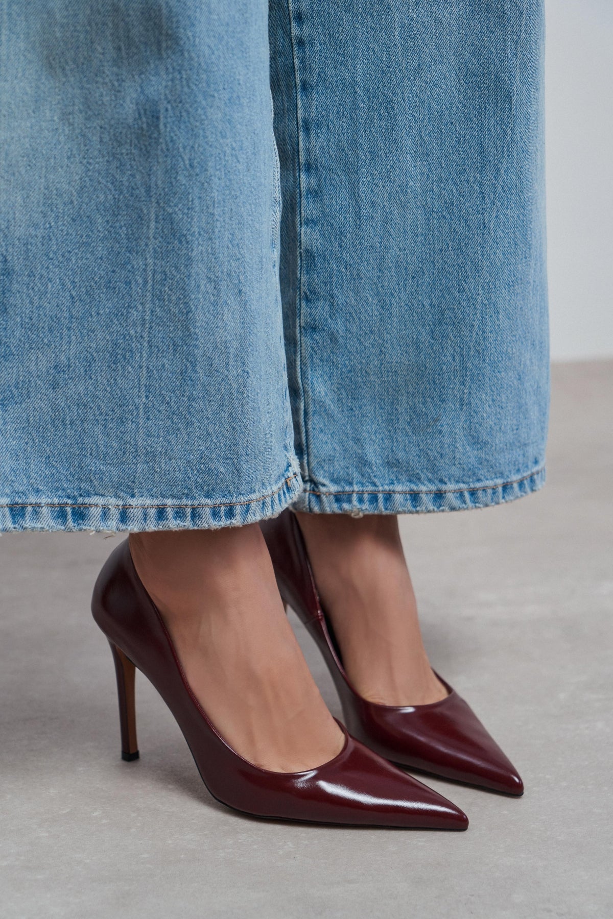 Lunara Bordo Rustik Desenli Sivri Burun Kadın Stiletto