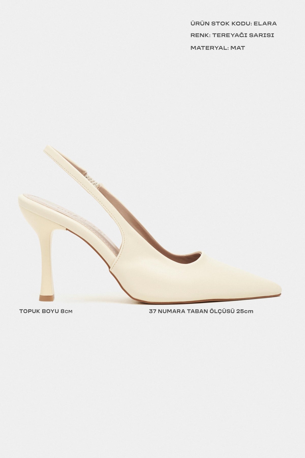 Elara Tereyağı Sarısı Mat Slingback V Vamp Hattı Sivri Burun Kadın Topuklu Ayakkabı