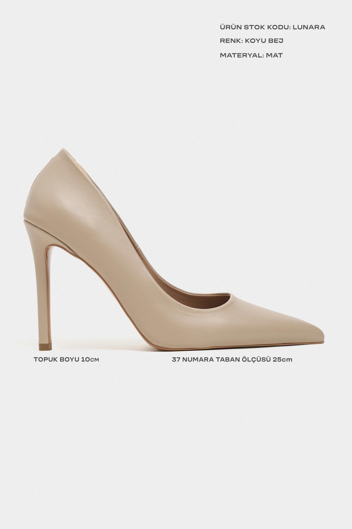 Lunara Koyu Bej Mat Sivri Burun Kadın Stiletto