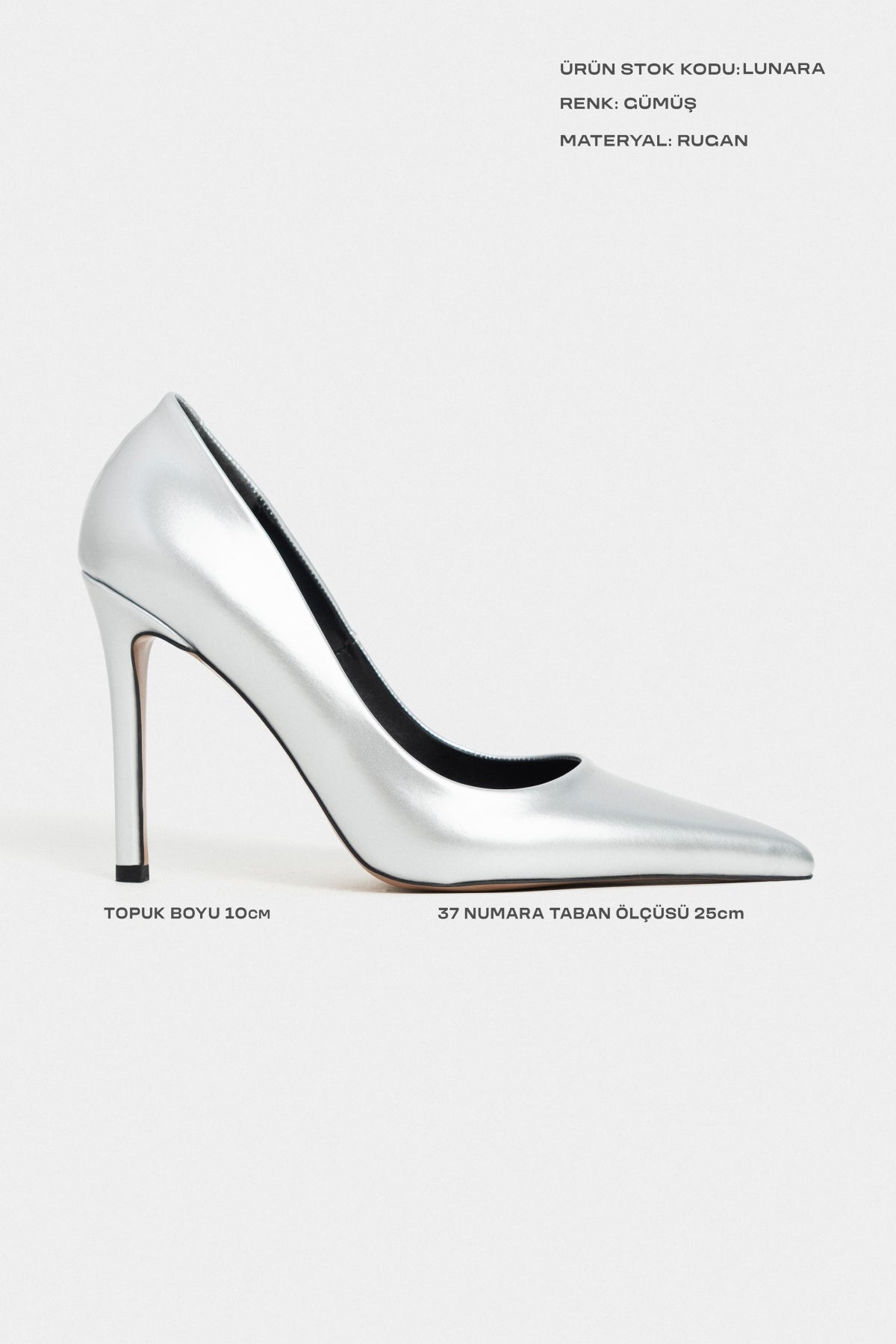 Lunara Gümüş Rugan Sivri Burun Kadın Stiletto