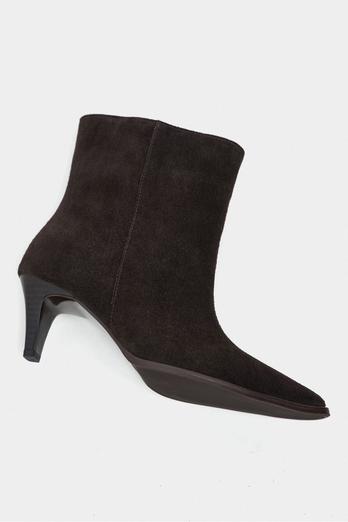Yang Bitter Kahve Hakiki Süet Kitten Topuk Sivri Burun Kadın Bootie