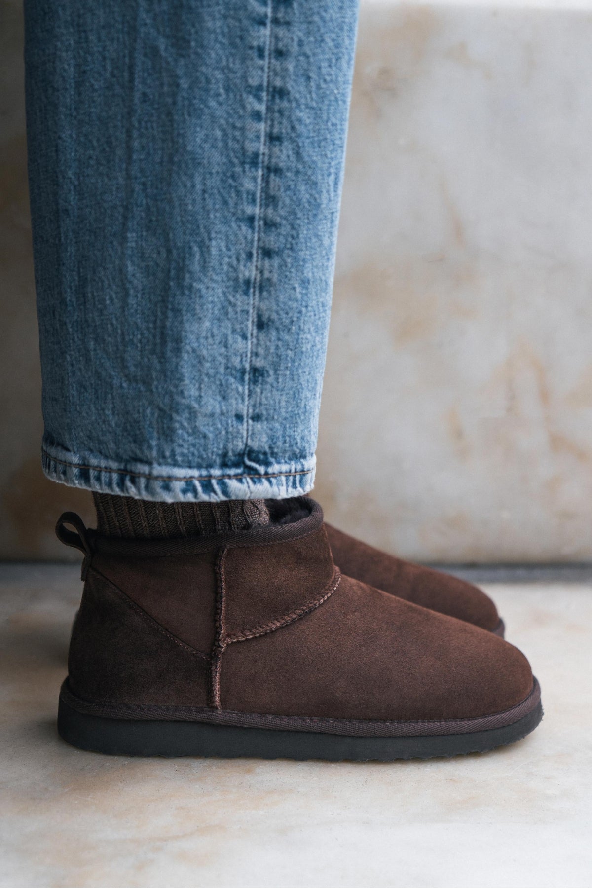 Coco Kahve Süet Deri İnce Taban İçi Kürklü Kadın Bot