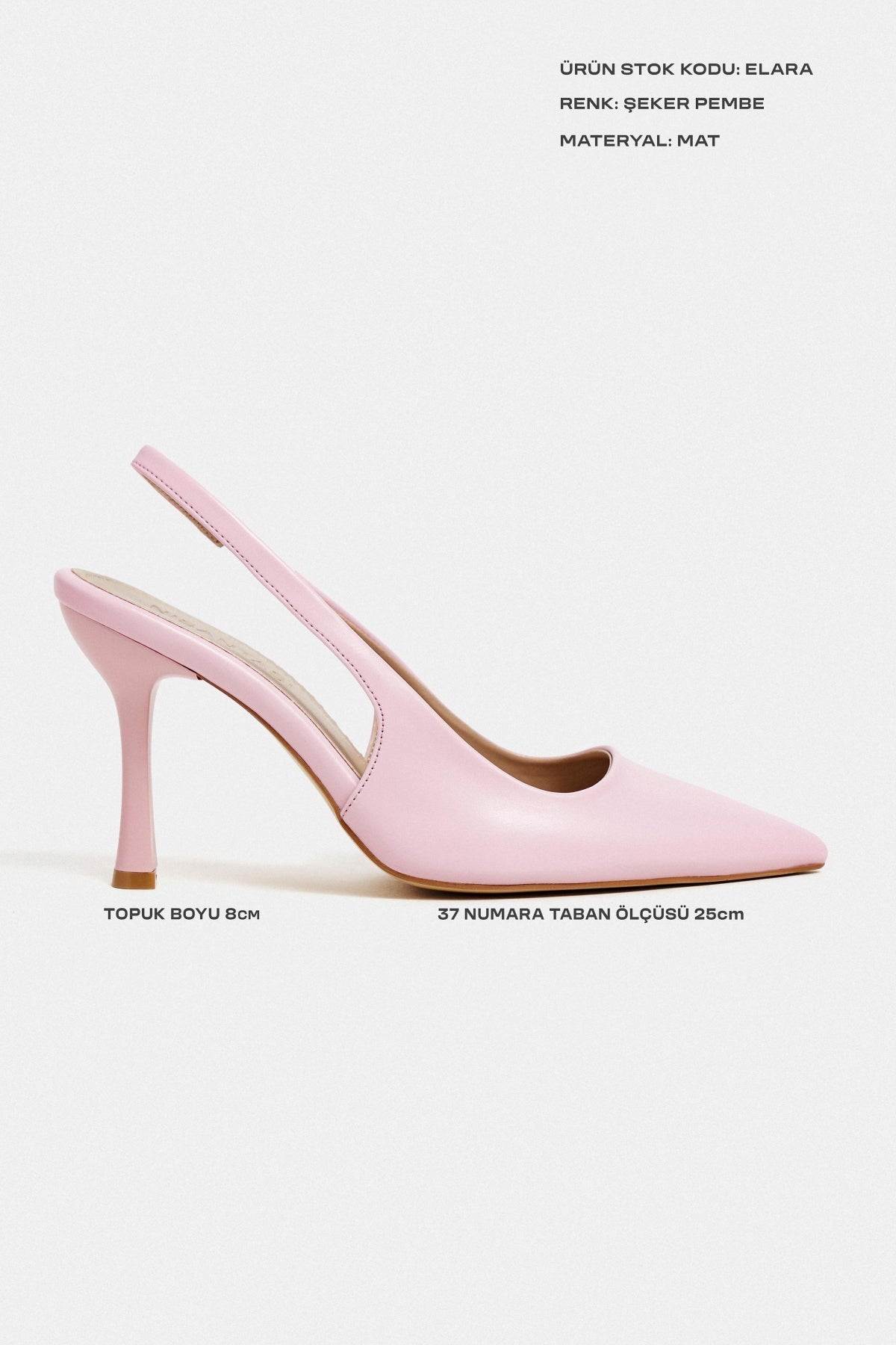 Elara Şeker Pembe Mat Slingback V Vamp Hattı Sivri Burun Kadın Topuklu Ayakkabı