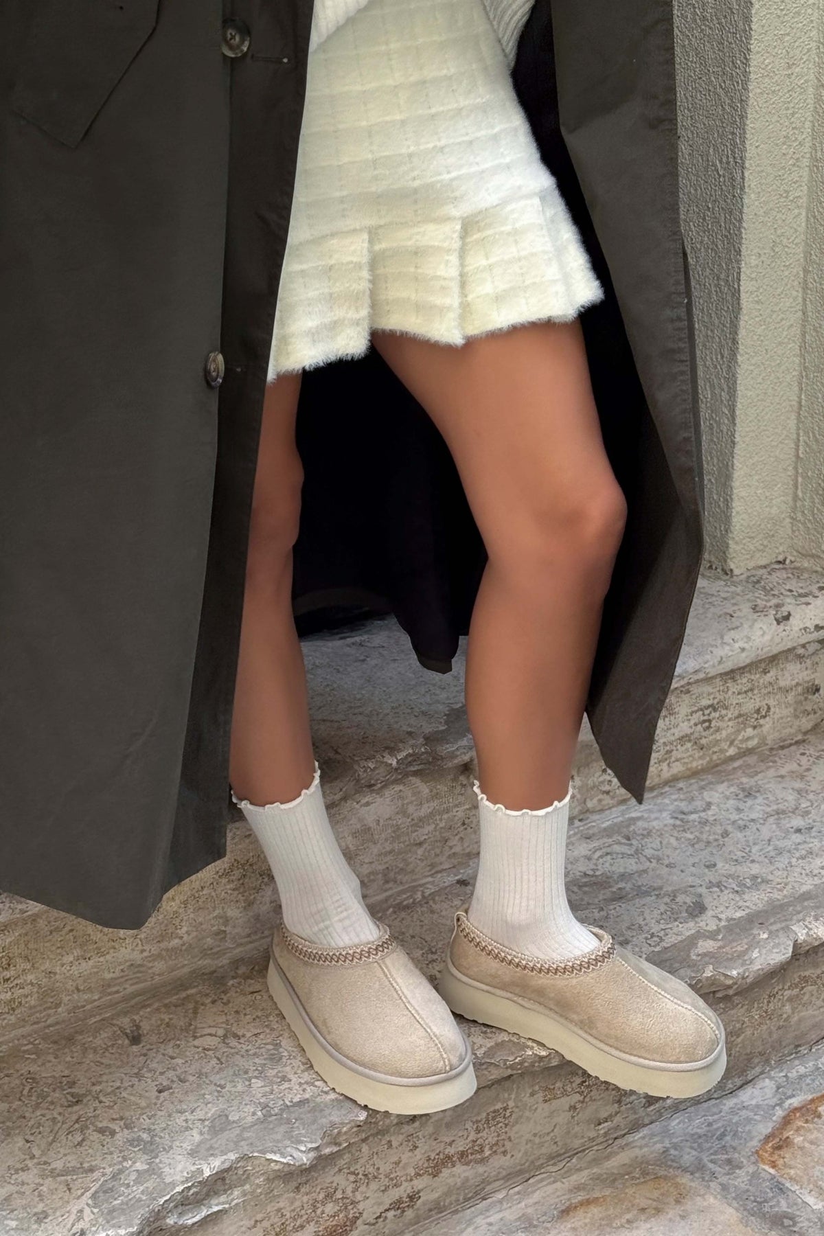 Sweet Kum Beji Süet İçi Kürklü Düz Taban Sabo Ev Terliği