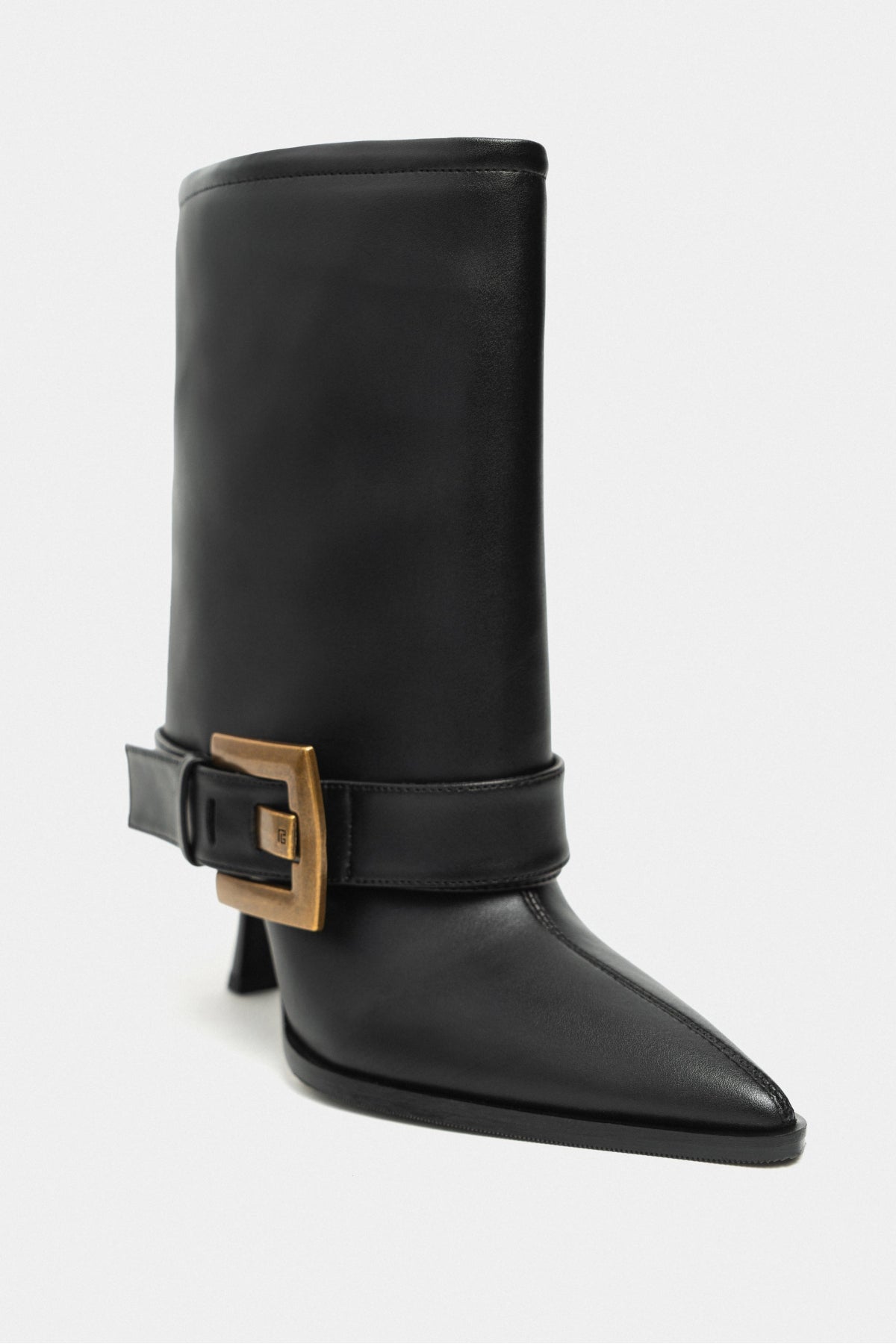 Hend Siyah Mat Tozluk Toka Detay Sivri Burun Kadın Topuklu Bot