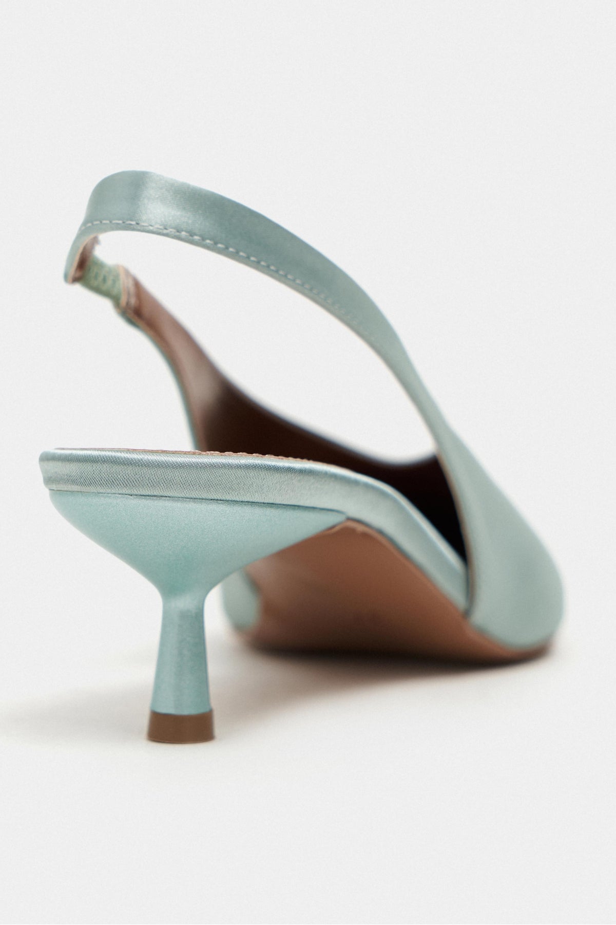 Wilson Turkuaz Saten Dalgıç Kumaş Arka Açık Kadın Topuklu Ayakkabı
