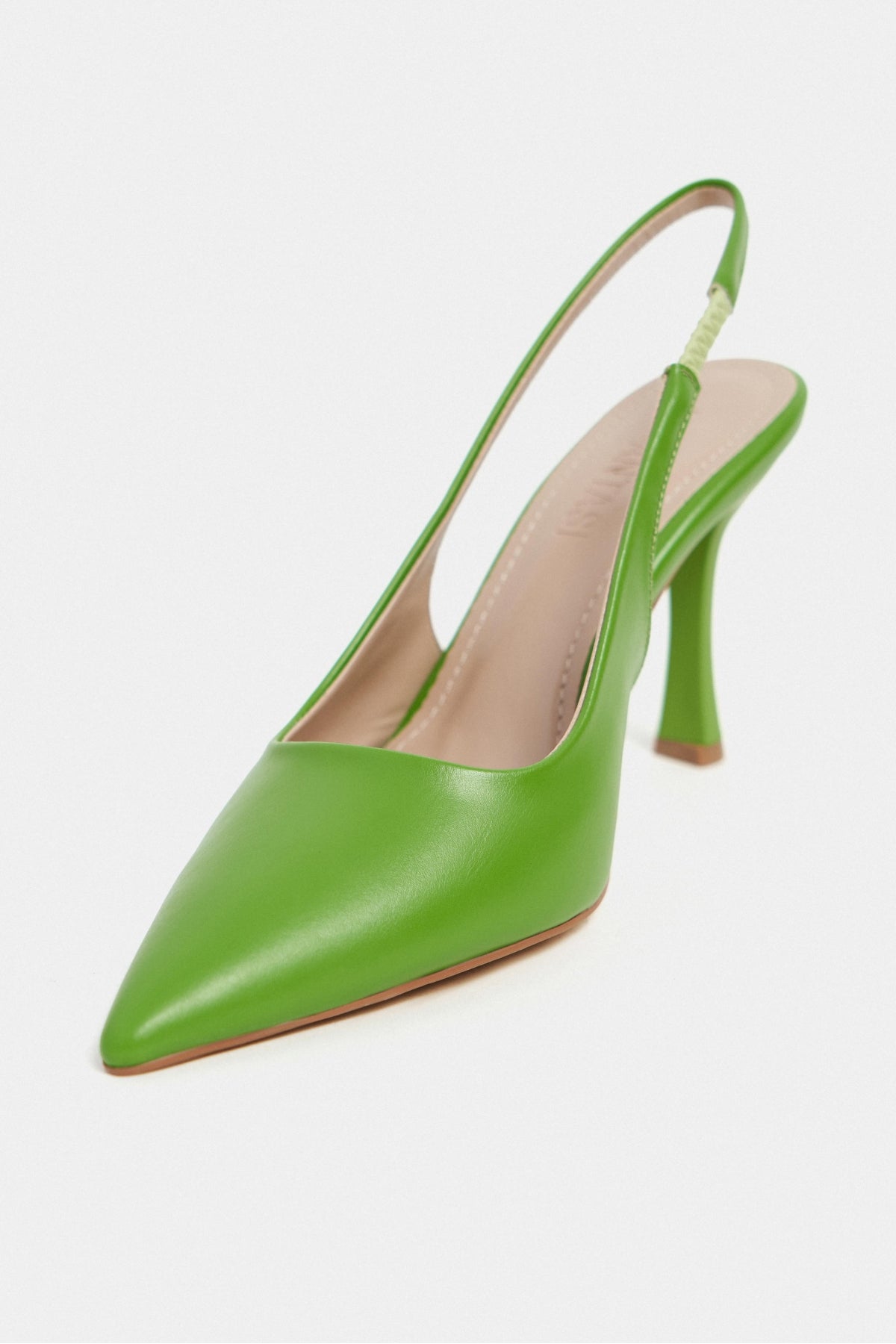 Elara Yeşil Mat Slingback V Vamp Hattı Sivri Burun Kadın Topuklu Ayakkabı