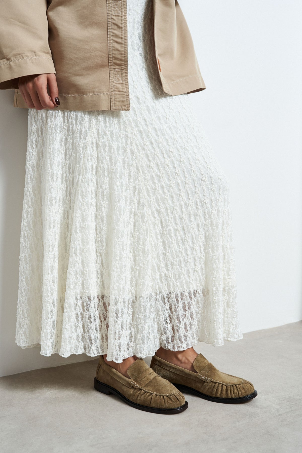 Manor Rome Bej Süet Deri Düz Taban Kadın Loafer Ayakkabı