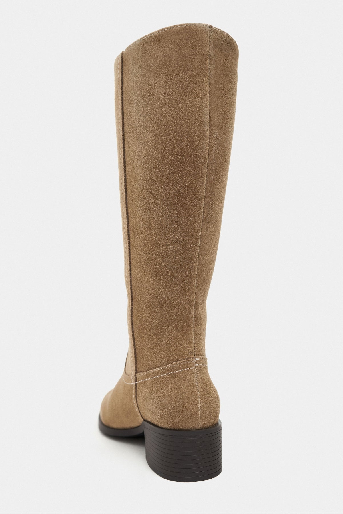 Tiny Rome Bej Süet Deri Sivri Burun Kalın Topuklu Kadın Çizme