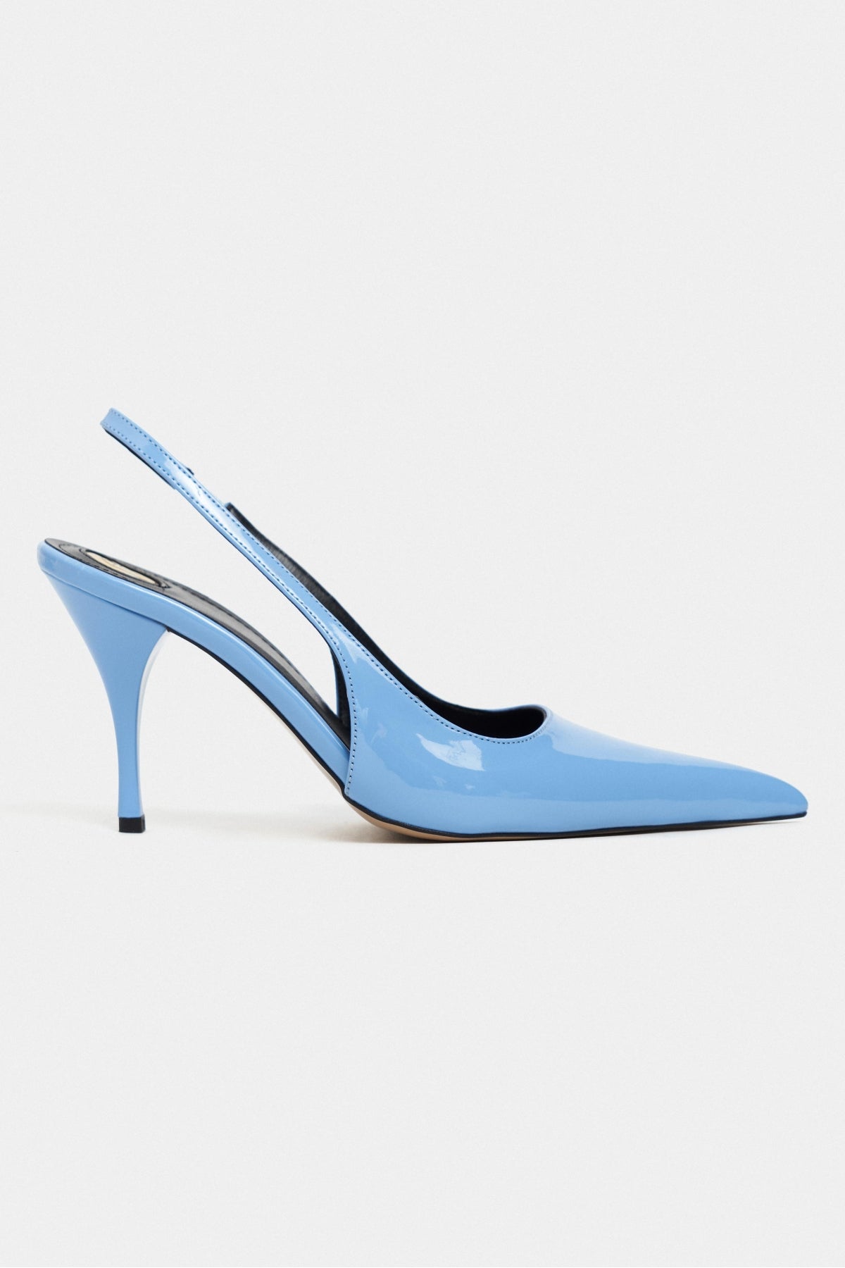 Mehru Mavi Rugan Kemer Detay Sivri Burun Kadın Topuklu Ayakkabı
