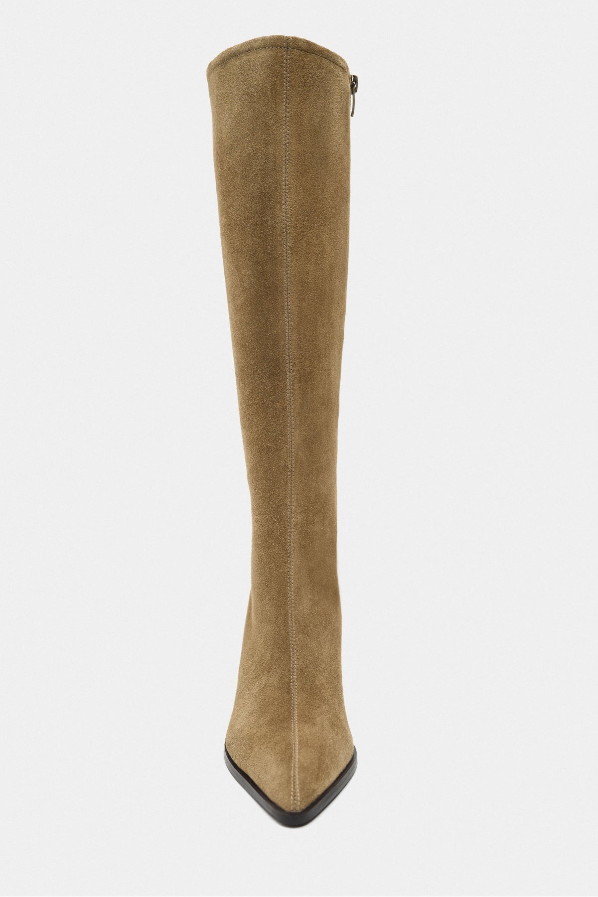 Doli Rome Bej Süet Deri Fermuar Detay Sivri Burun Kadın Topuklu Çizme