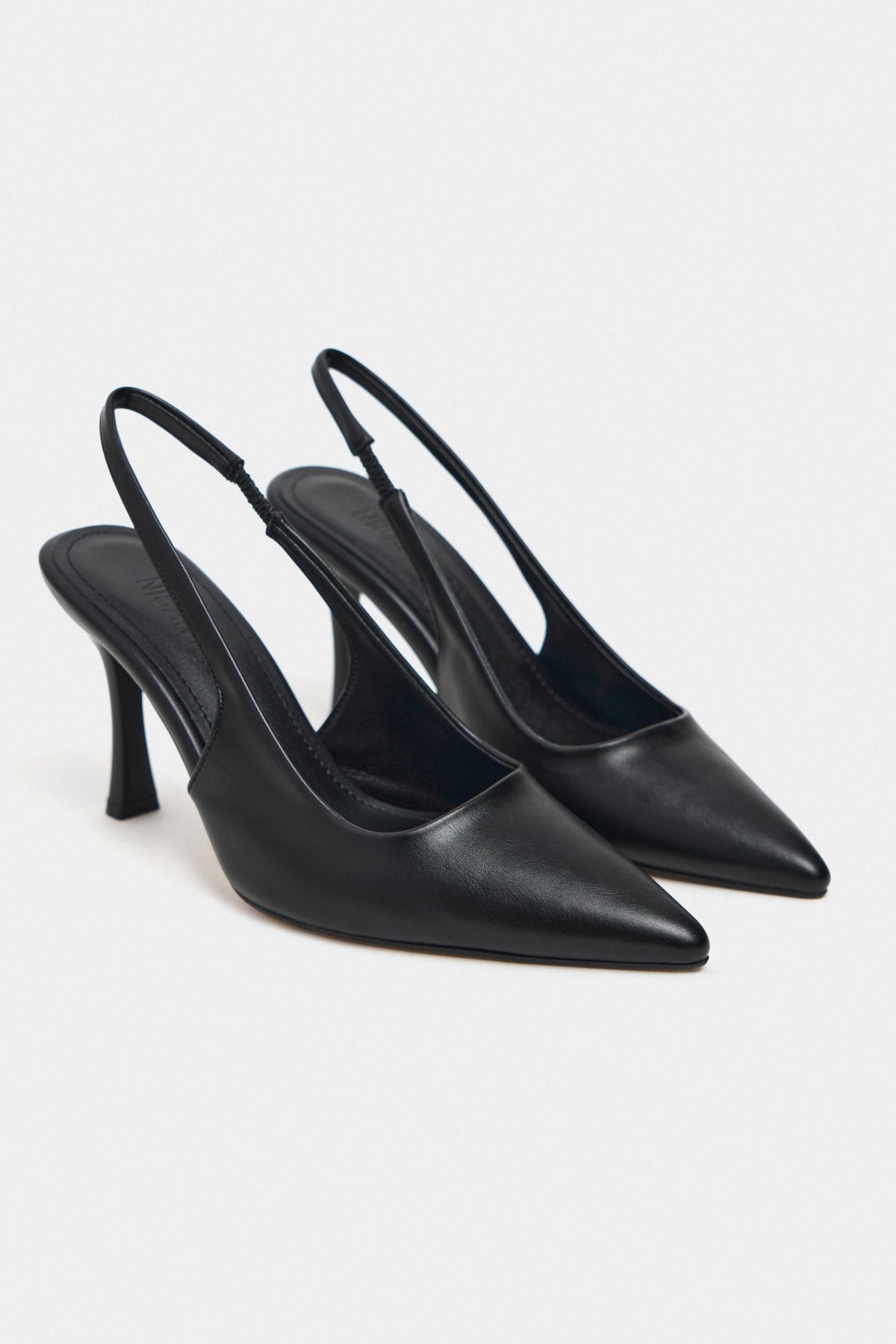 Elara Siyah Mat Slingback V Vamp Hattı Sivri Burun Kadın Topuklu Ayakkabı