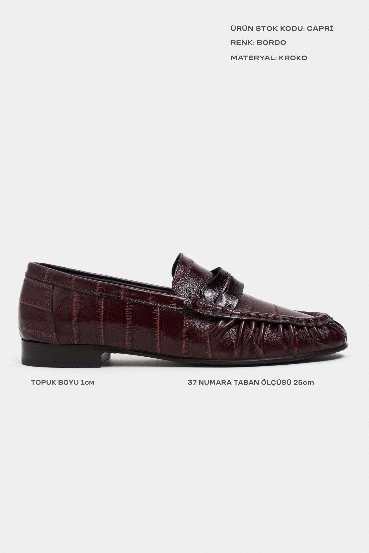 Capri Bordo Su Yolu Kroko Hakiki Deri Düz Taban Kadın Loafer Ayakkabı