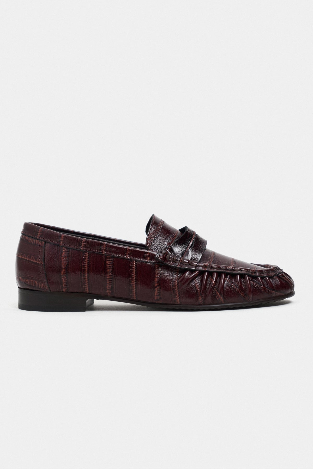 Capri Bordo Su Yolu Kroko Hakiki Deri Düz Taban Kadın Loafer Ayakkabı