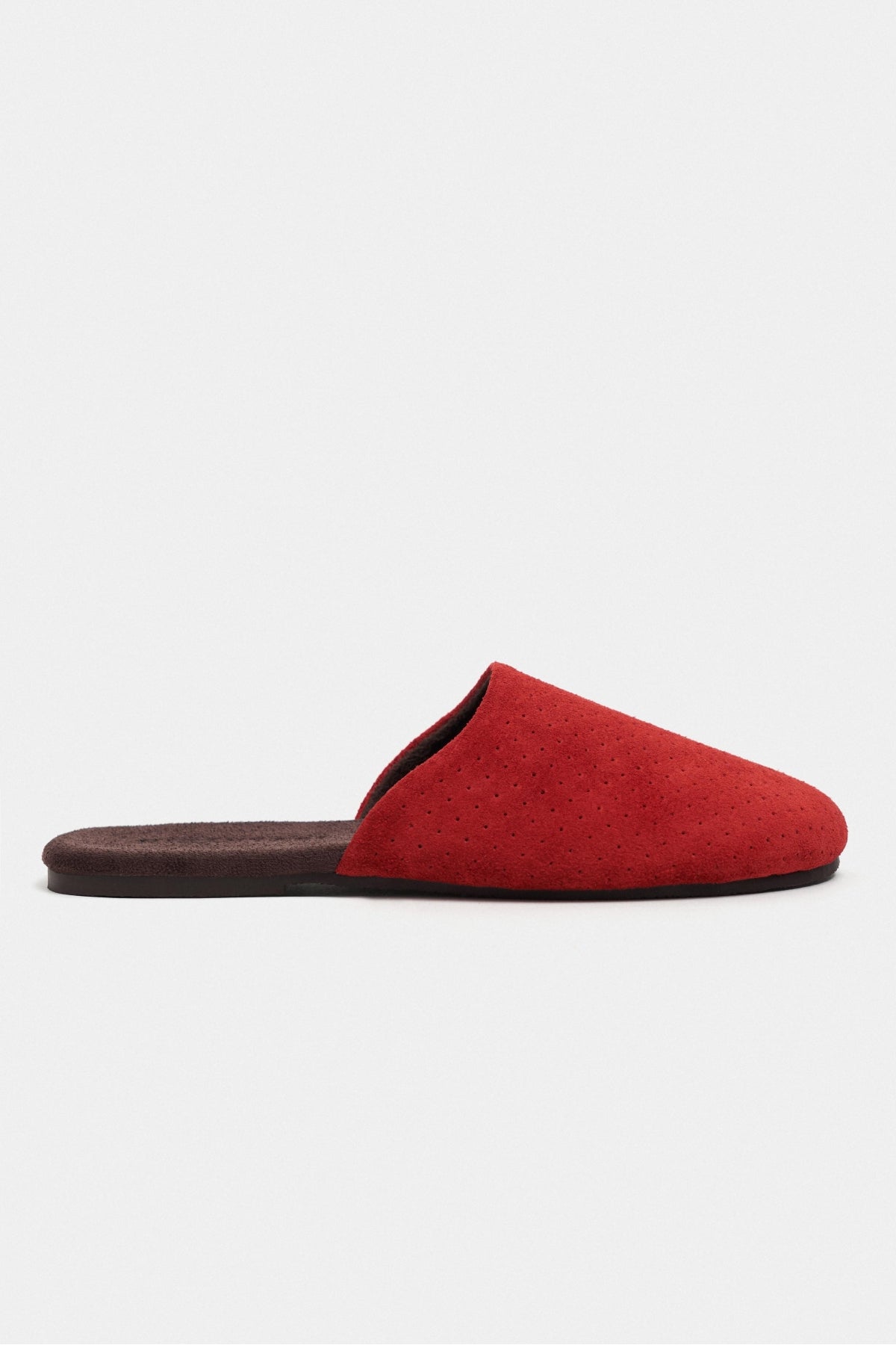 Modi Kırmızı Süet Deri Düz Taban Kapalı Kadın Terlik