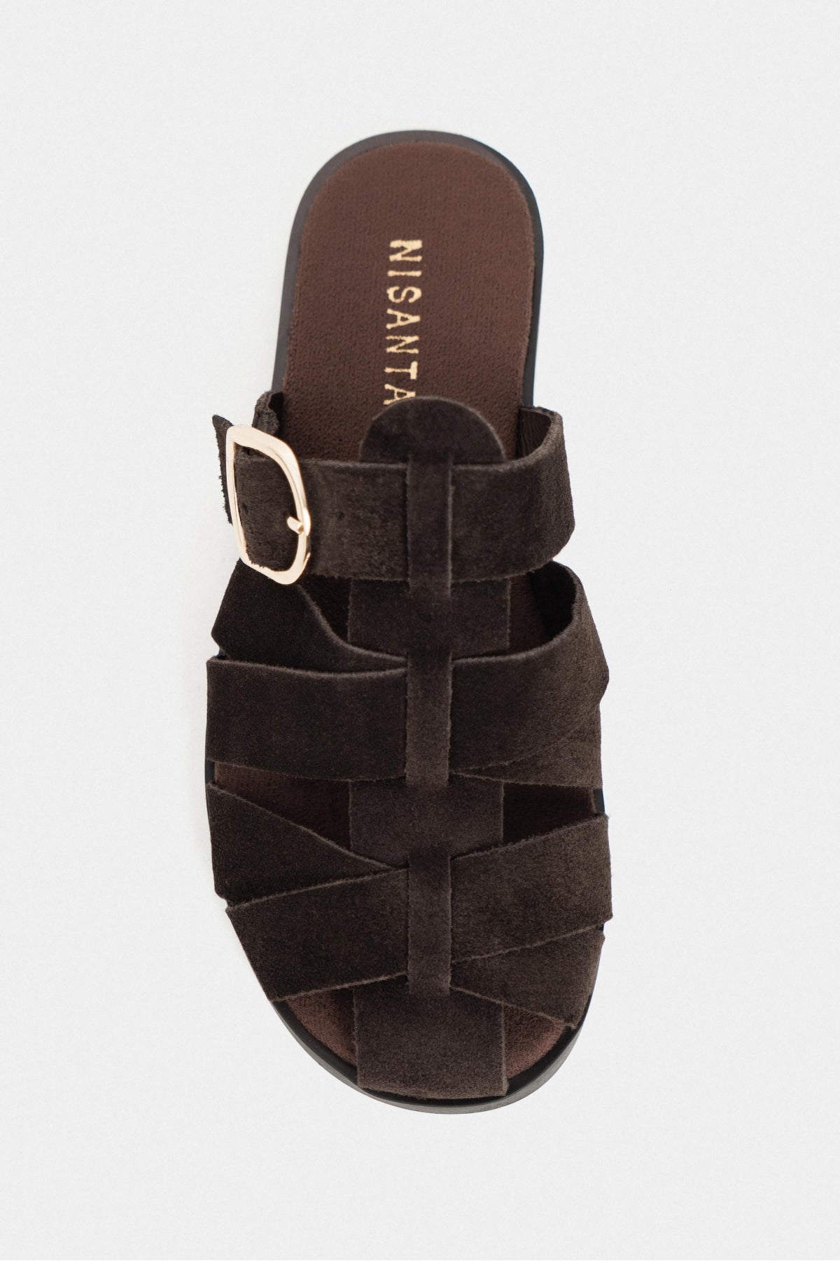 Honey Bitter Kahve Hakiki Süet Toka Detaylı Düz Taban Kadın Terlik