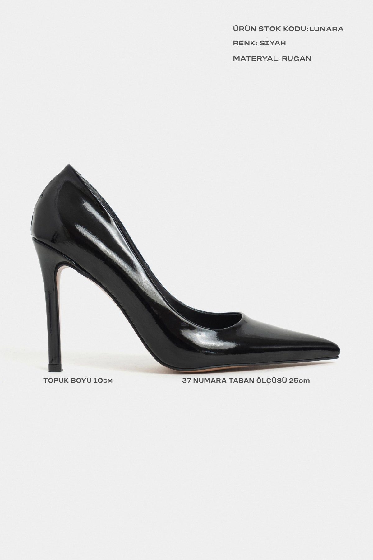Lunara Siyah Rugan Sivri Burun Kadın Stiletto
