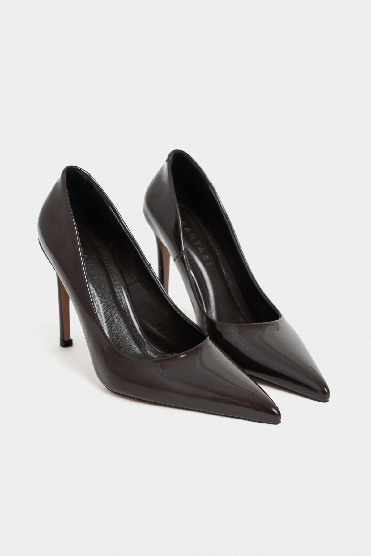 Lunara Kahve Rugan Sivri Burun Kadın Stiletto