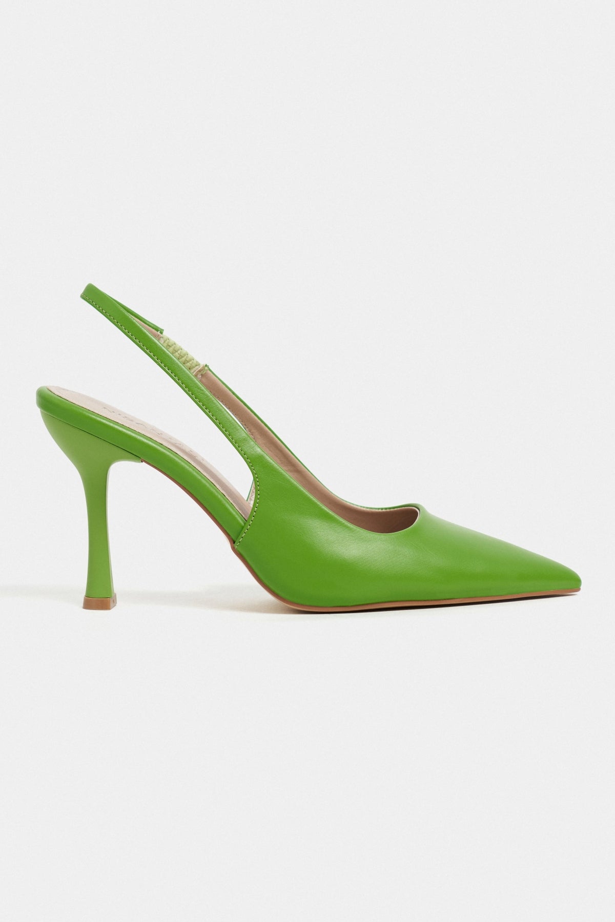Elara Yeşil Mat Slingback V Vamp Hattı Sivri Burun Kadın Topuklu Ayakkabı