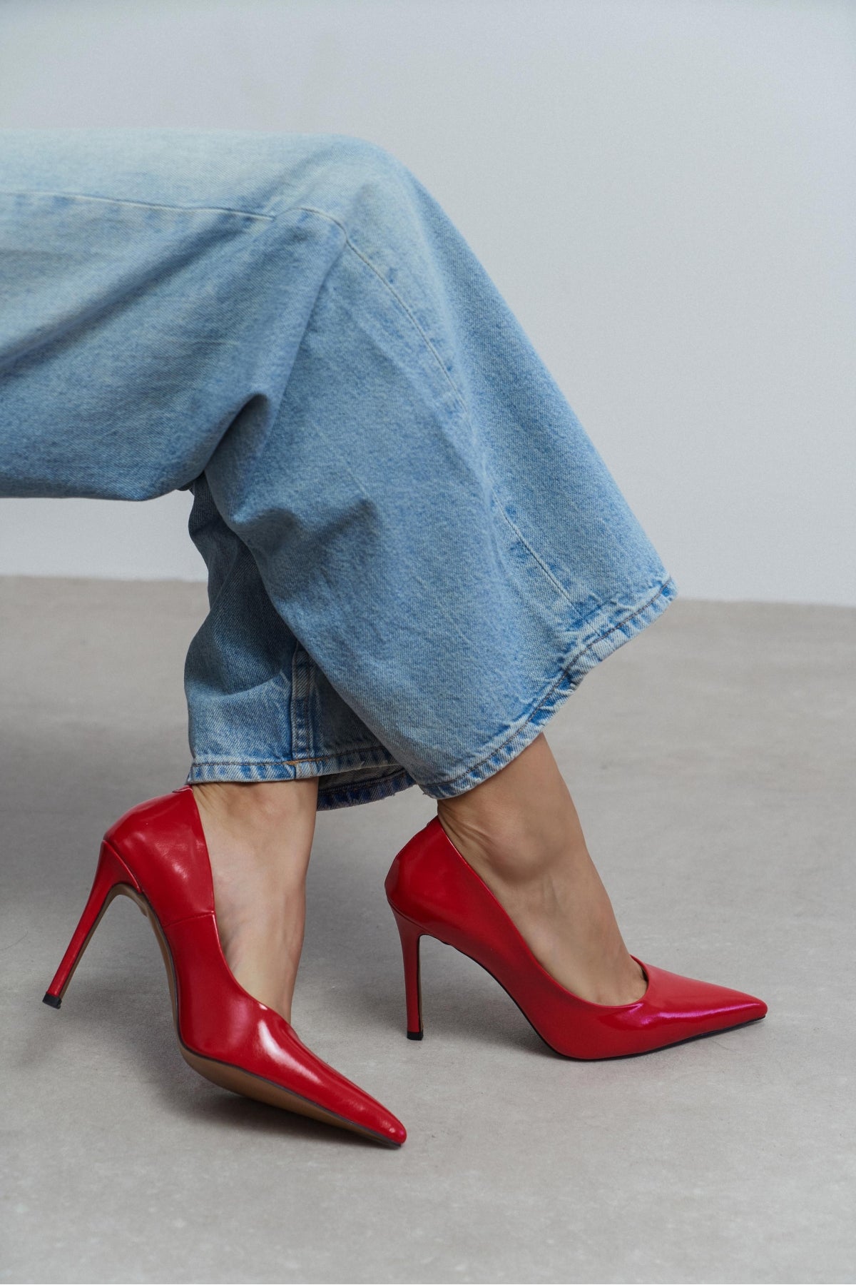 Lunara Kırmızı Rustik Desenli Sivri Burun Kadın Stiletto