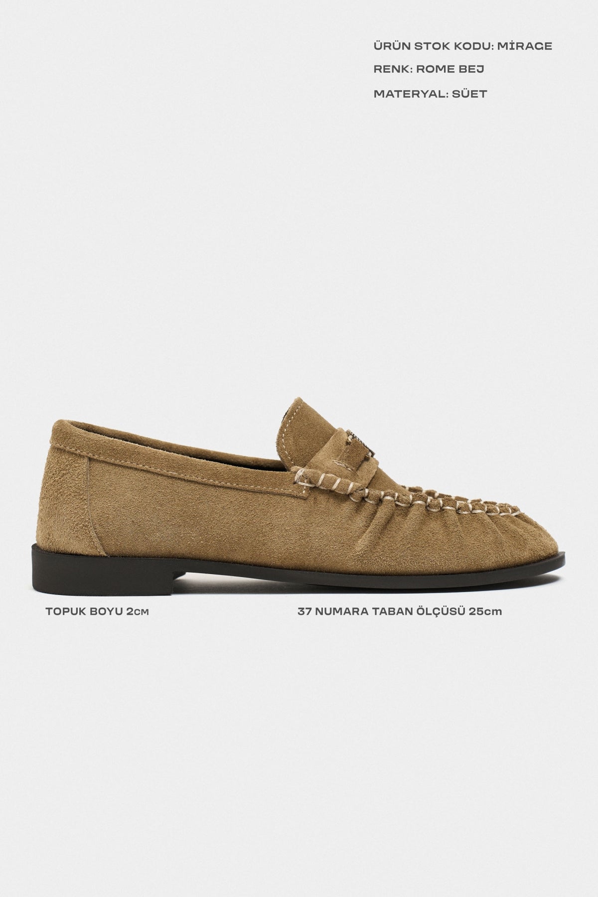 Mirage Rome Bej Süet Deri Metal Toka Detay Kadın Loafer Ayakkabı