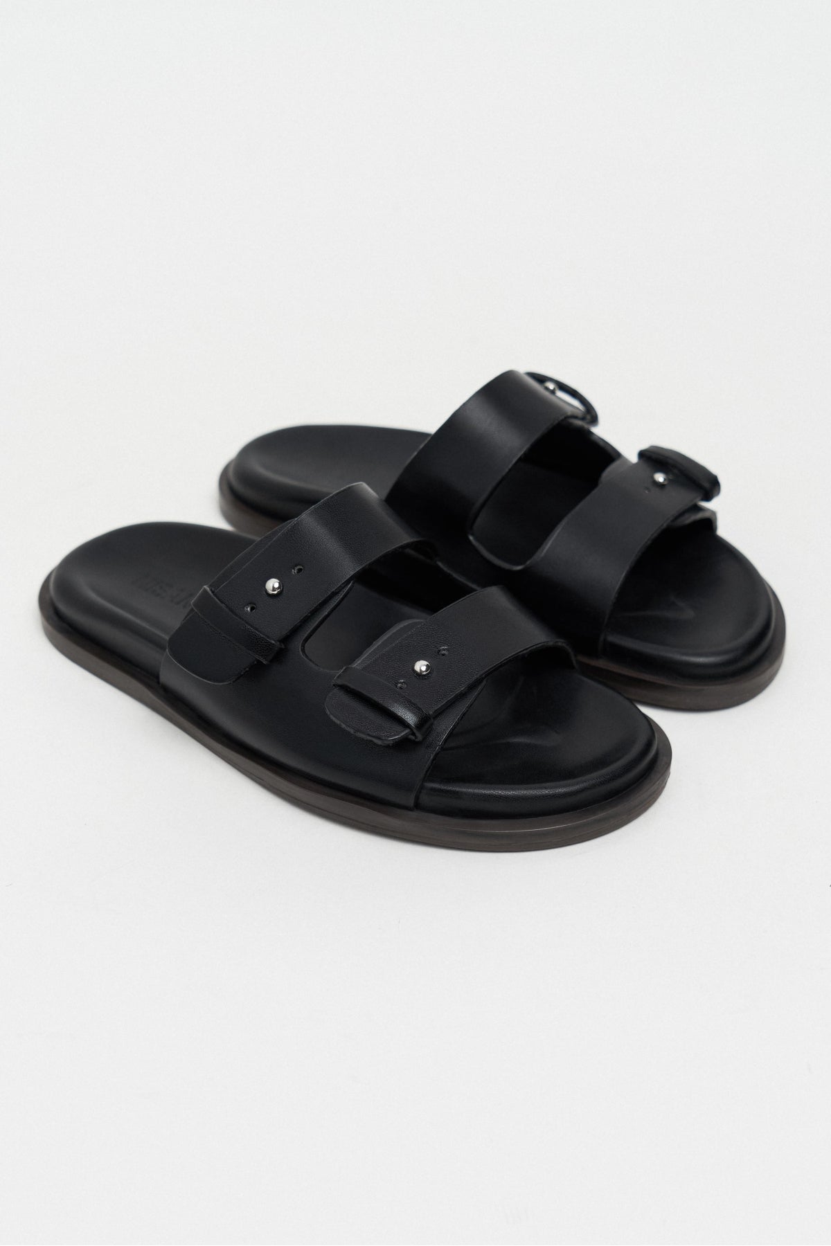 Cute Siyah Rustik Çift Bantlı Düz Taban Kadın Terlik