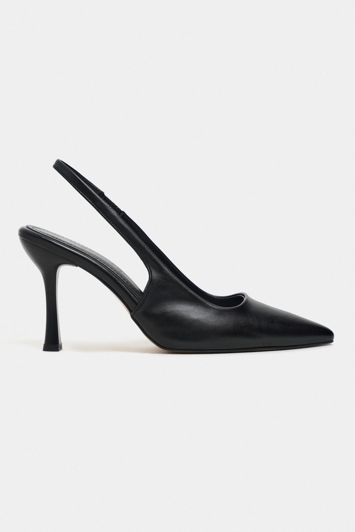 Elara Siyah Mat Slingback V Vamp Hattı Sivri Burun Kadın Topuklu Ayakkabı
