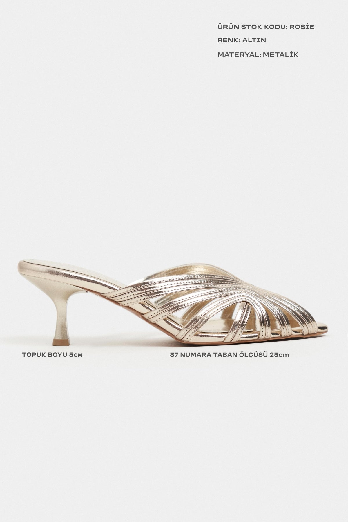 Rosie Altın Metalik Burnu Açık Detay Kafesli Kadın Topuklu Terlik