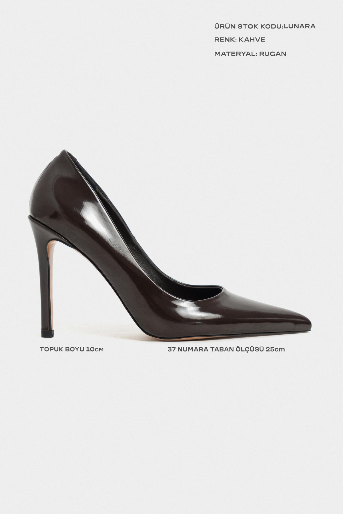 Lunara Kahve Rugan Sivri Burun Kadın Stiletto