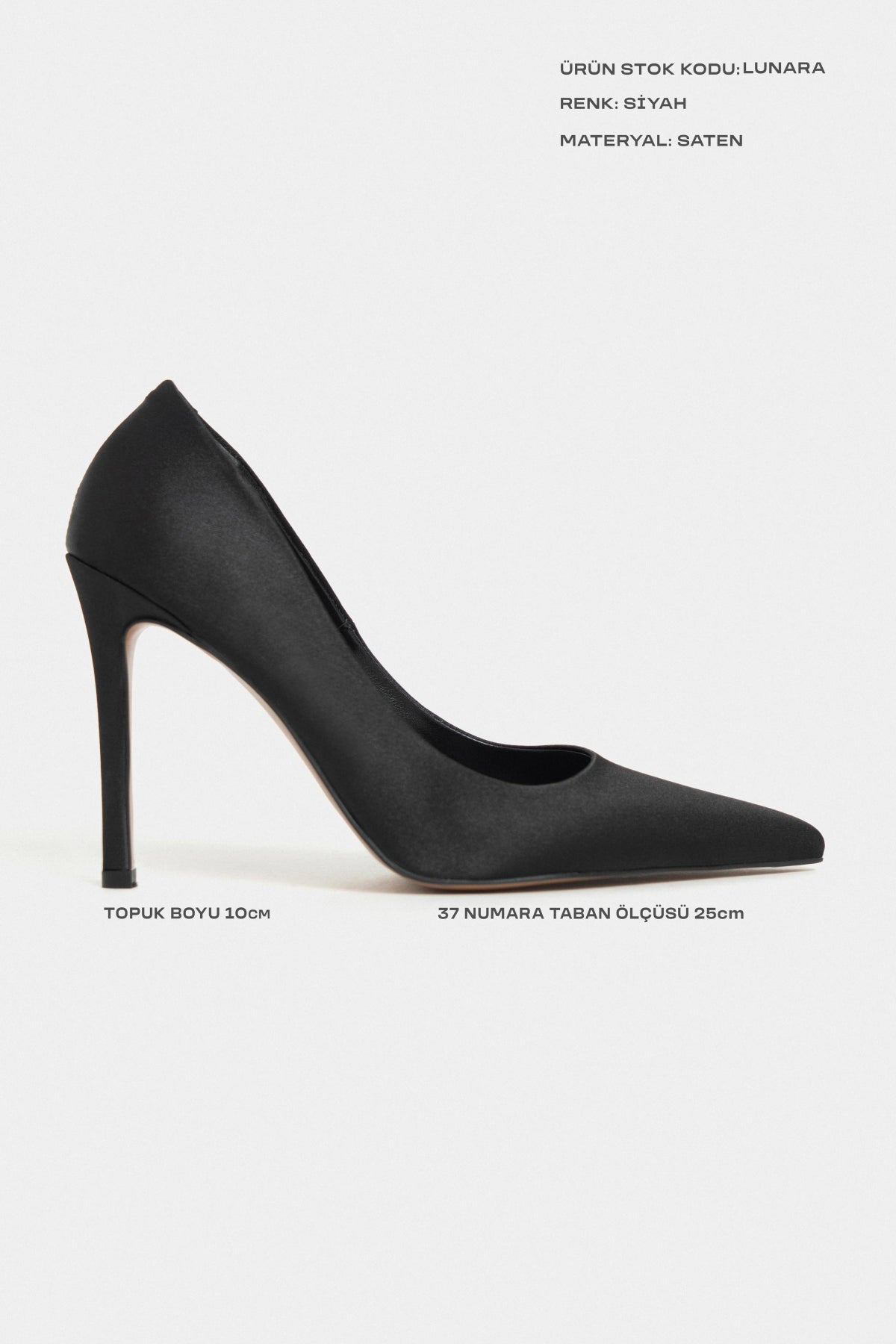 Lunara Siyah Saten Sivri Burun Kadın Stiletto