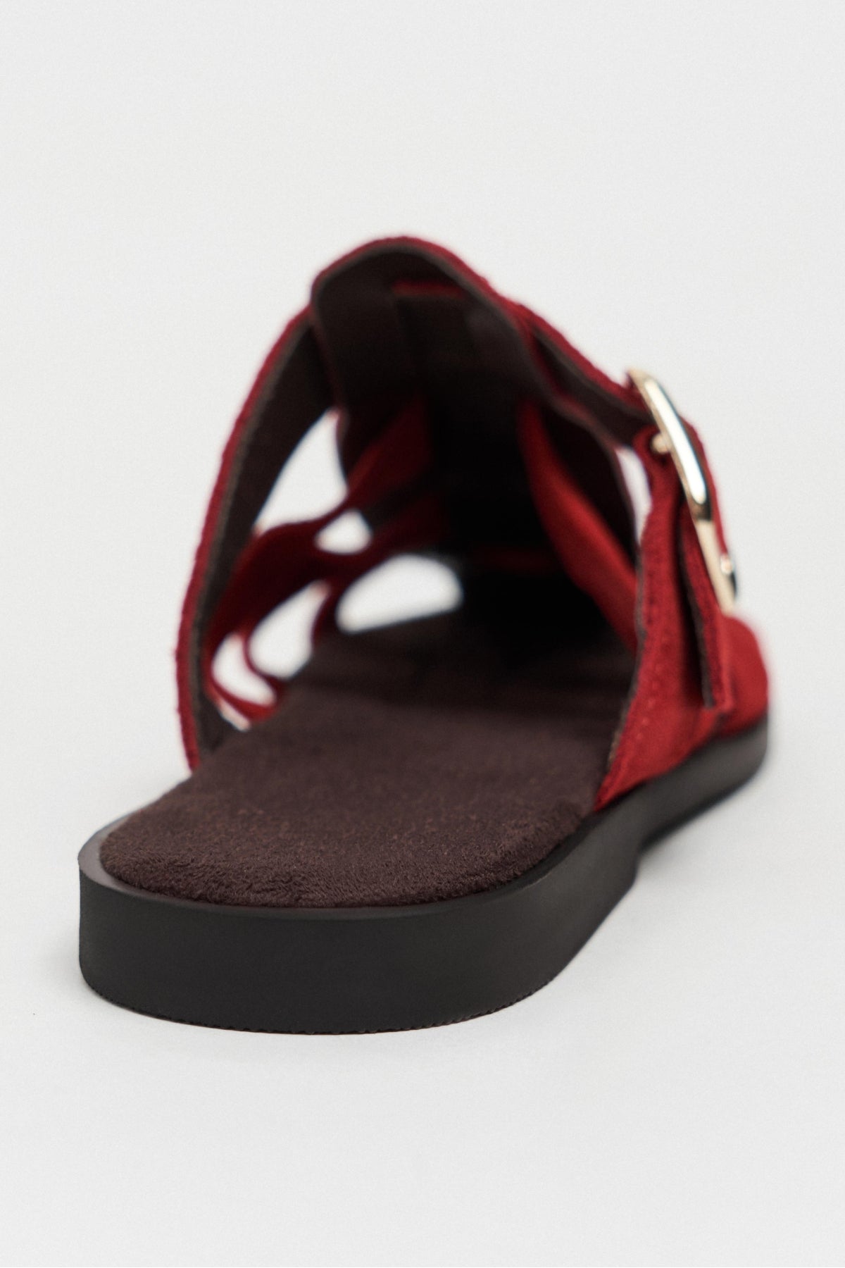 Siento Kırmızı Süet Deri Düz Taban Kadın Terlik