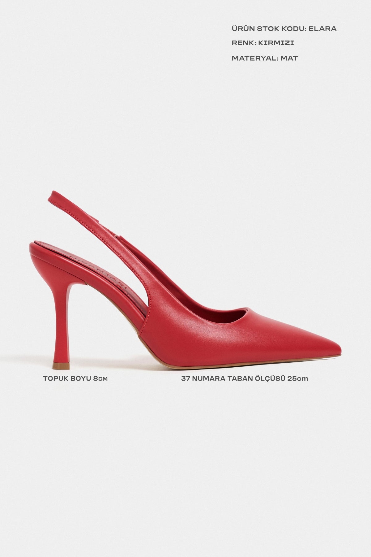 Elara Kırmızı Mat Slingback V Vamp Hattı Sivri Burun Kadın Topuklu Ayakkabı