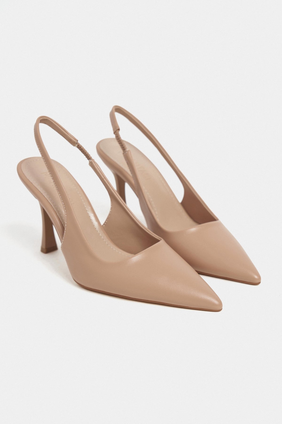 Elara Ten Mat Slingback V Vamp Hattı Sivri Burun Kadın Topuklu Ayakkabı