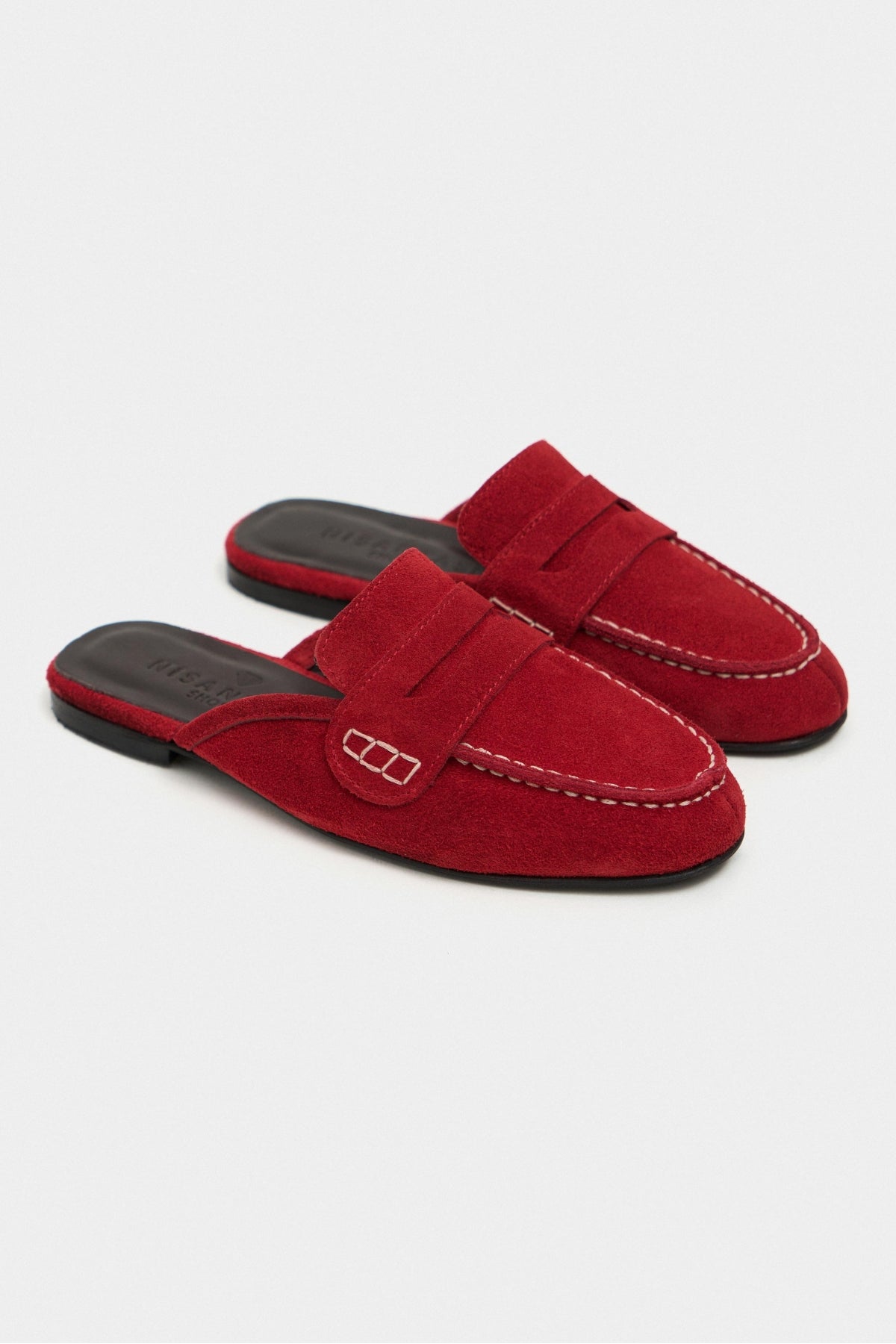 Harvey Kırmızı Hakiki İç-Dış Deri Süet Düz Taban Kadın Loafer Terlik